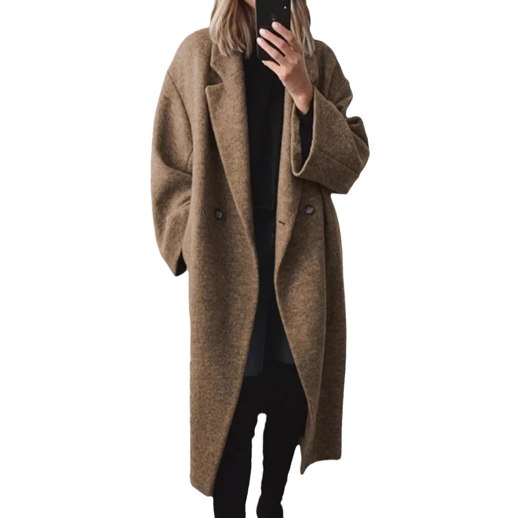 Damen Oversized Wollmantel mit eleganter Schnittführung und dezenten Druckknöpfen Drune