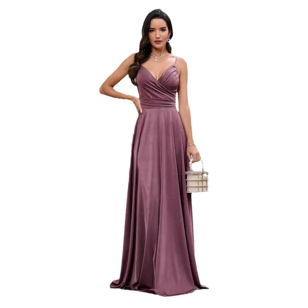 Damen Maxikleid aus fließendem Satin mit eleganter Frontwicklung Drune