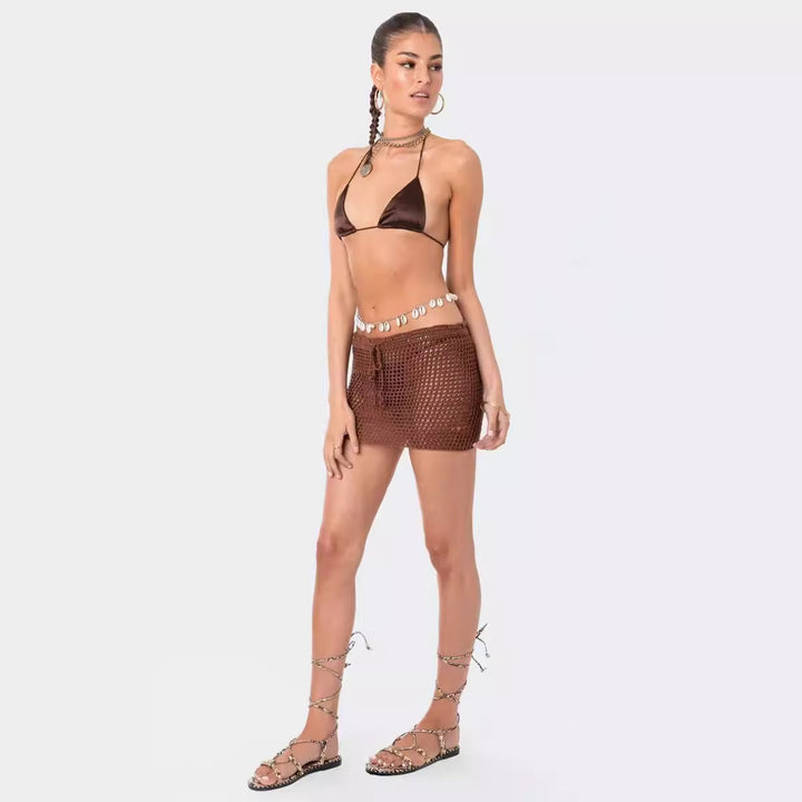 Damen gehäkeltes Strand-Outfit mit verstellbarem Oberteil und Shorts Drune