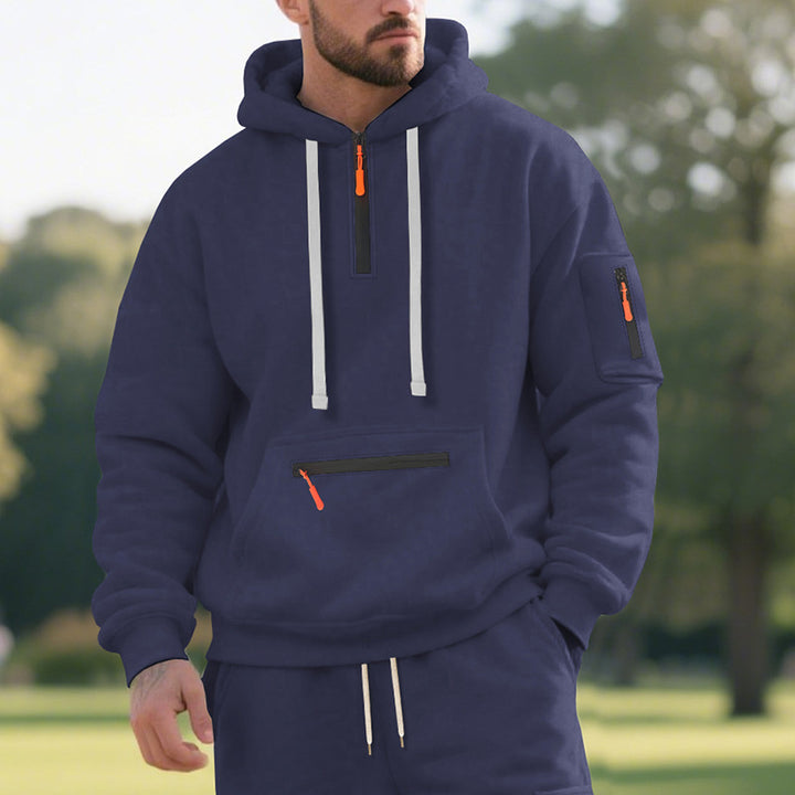 Herren nan funktionaler Kapuzenpullover mit kurzem Frontreißverschluss, wasserabweisenden Zippern und Utility-Ärmeltasche Drune