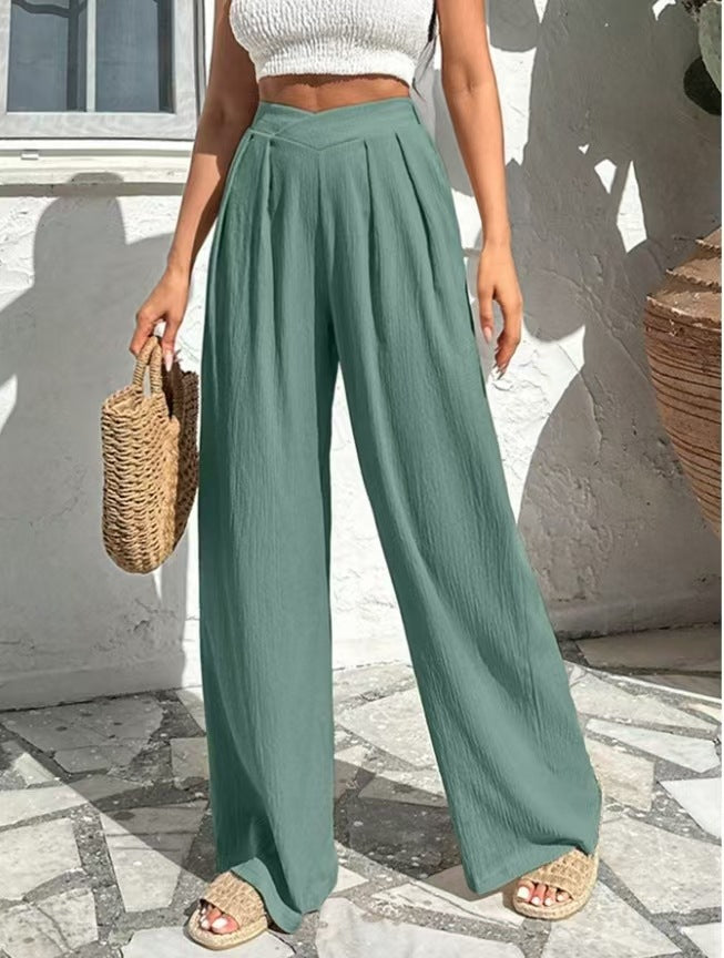 Damen weite Hochtaillenhose mit eleganten Falten Drune