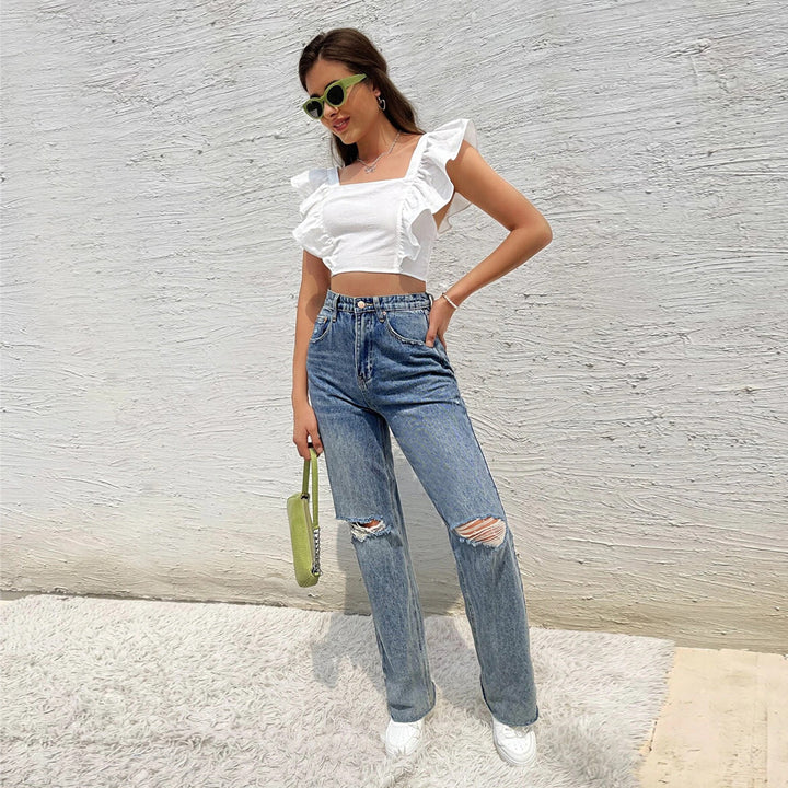 Damen Cropped Top mit Rüschendetails und quadratischem Ausschnitt Drune