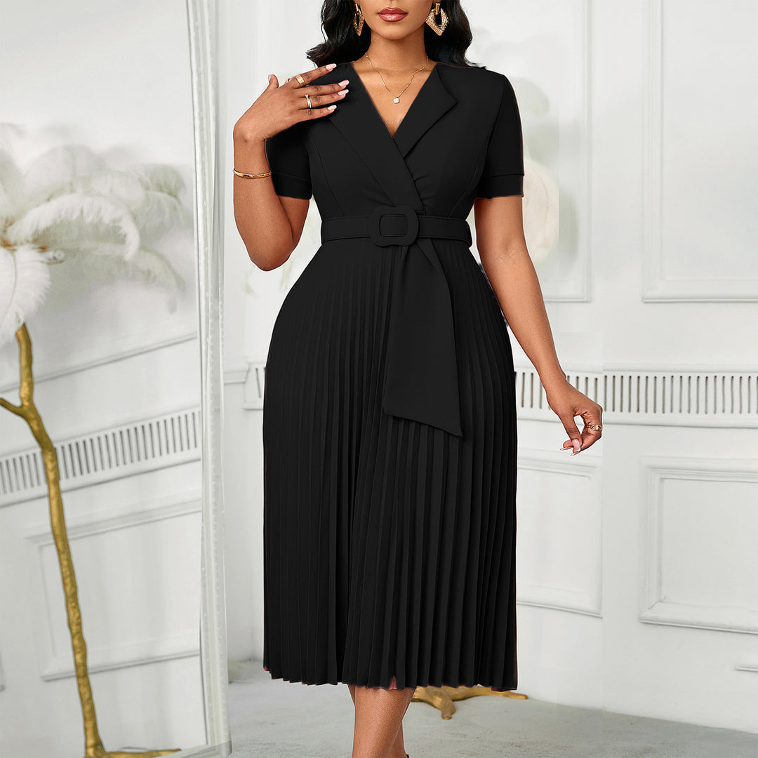 Damen Plissee Kleid mit tailliertem Blazer-Oberteil und abnehmbarem Gürtel Drune