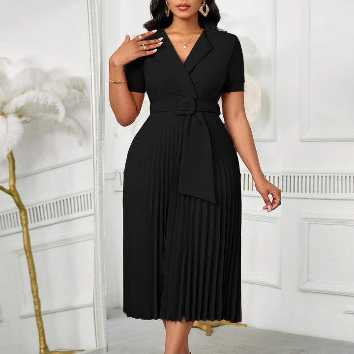 Damen Plissee Kleid mit tailliertem Blazer-Oberteil und abnehmbarem Gürtel Drune