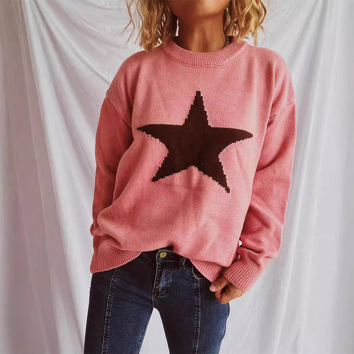 Damen lässiger Pullover mit auffälligem Sternmuster Drune