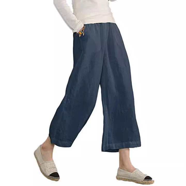 Damen weite Leinenhose mit elastischem Bund und praktischen Seitentaschen Drune