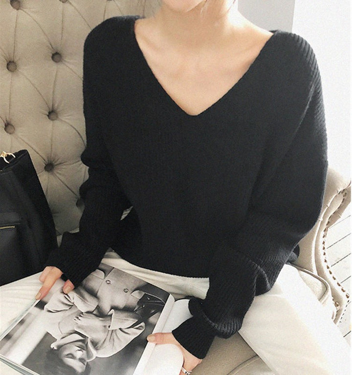 Damen Strickpullover mit tiefem V-Ausschnitt und lässiger Passform Drune