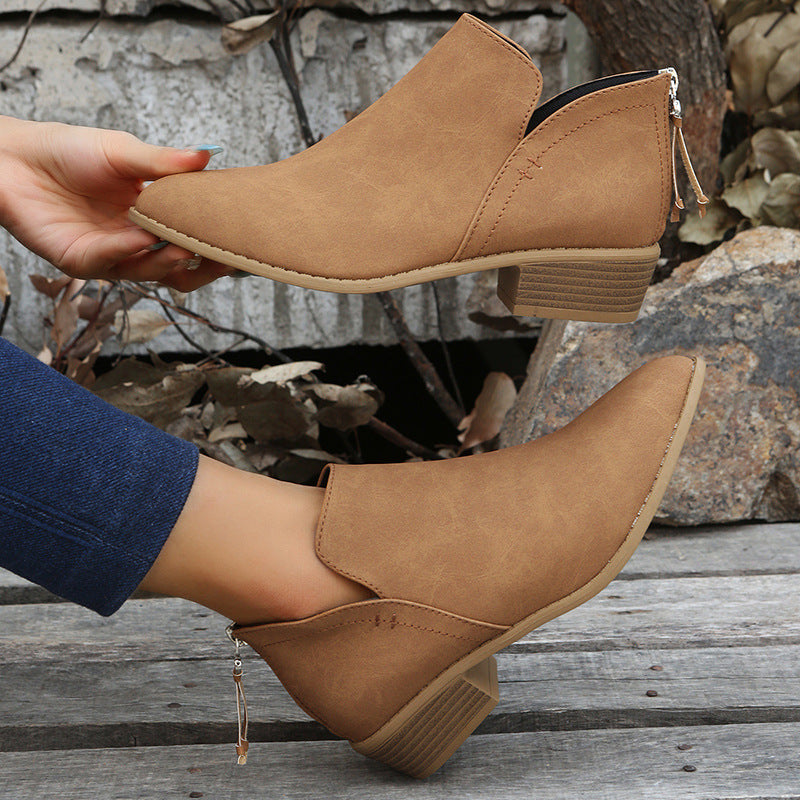 Damen nan V‑Cut Ankleboots aus softem Microvelours mit gestapeltem Blockabsatz und ergonomischem Komfortfußbett Drune