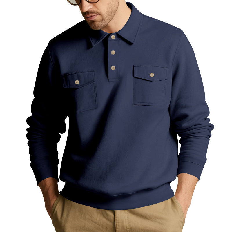 Herren Sweatshirt mit doppelten Brusttaschen und modernem Kragen Drune
