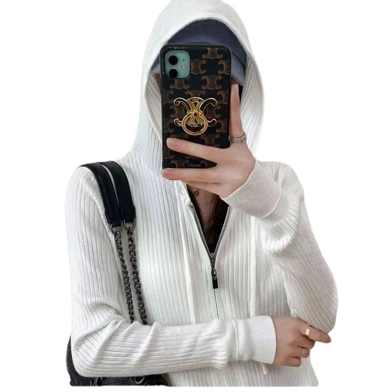 Damen Strickjacke mit Kapuze und feiner Rippstruktur Drune