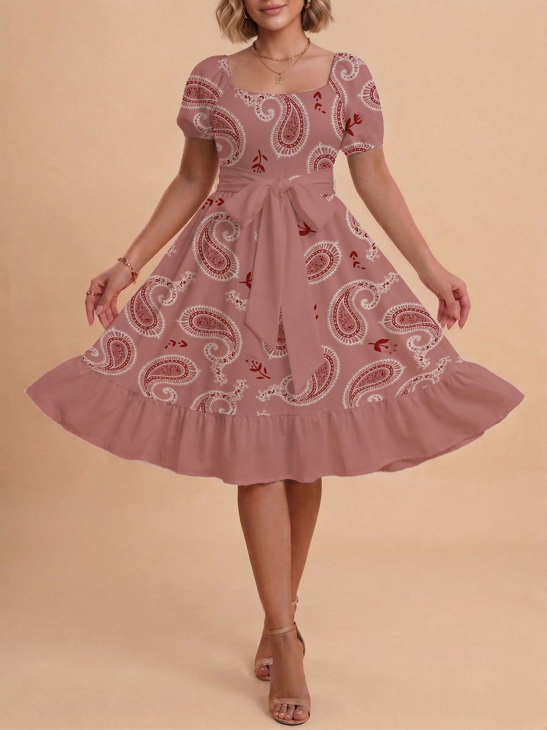 Damen Verspieltes Maxikleid mit Bärenmuster und taillierbarem Band Drune