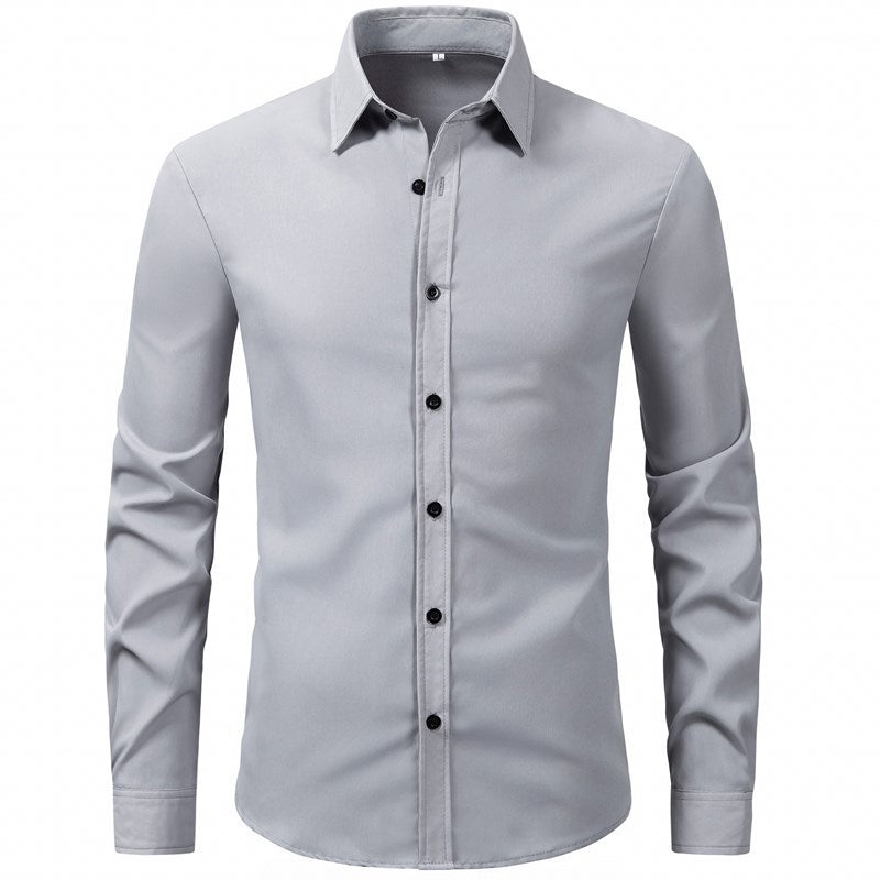 Herren elegantes Langarmhemd aus hochwertiger Baumwolle mit modernem Kragen Drune
