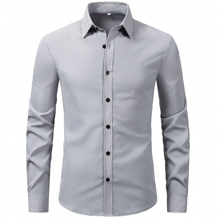 Herren elegantes Langarmhemd aus hochwertiger Baumwolle mit modernem Kragen Drune