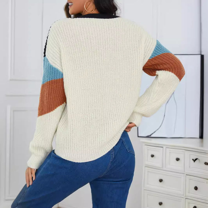 Damen Strickpullover mit chevronförmigem Muster und Komfortbündchen Drune