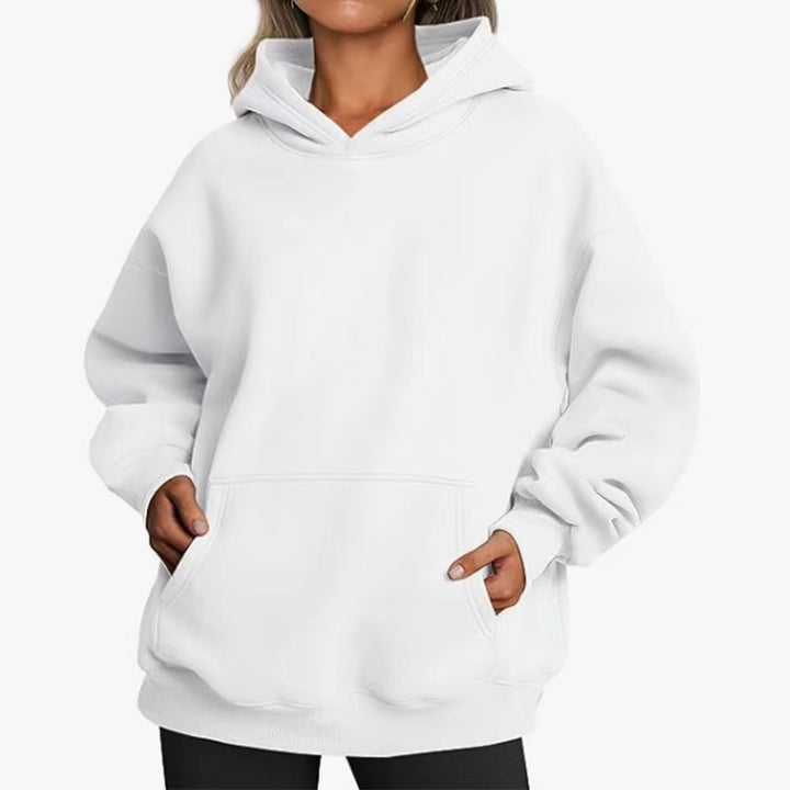 Damen nan Longline-Oversize Hoodie mit tiefer Schulter, verstärkter Kängurutasche und geripptem Saum Drune
