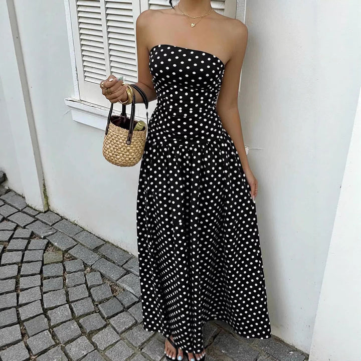 Damen Maxikleid mit trägerlosem Design und Punktmuster Drune