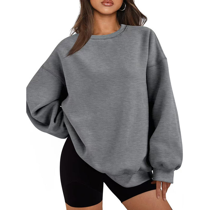 Damen nan Oversized Rundhals-Sweatshirt mit überschnittener Schulter, weichem Fleece-Innenfutter und gerippten Bündchen Drune