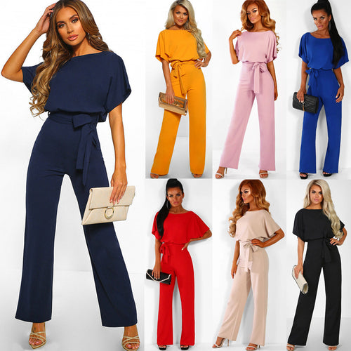 Damen Eleganter Weit Beins Jumpsuit mit Bindegürtel Drune