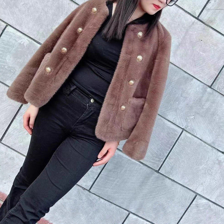 Damen Modische Softjacke mit eleganten Knöpfen Drune