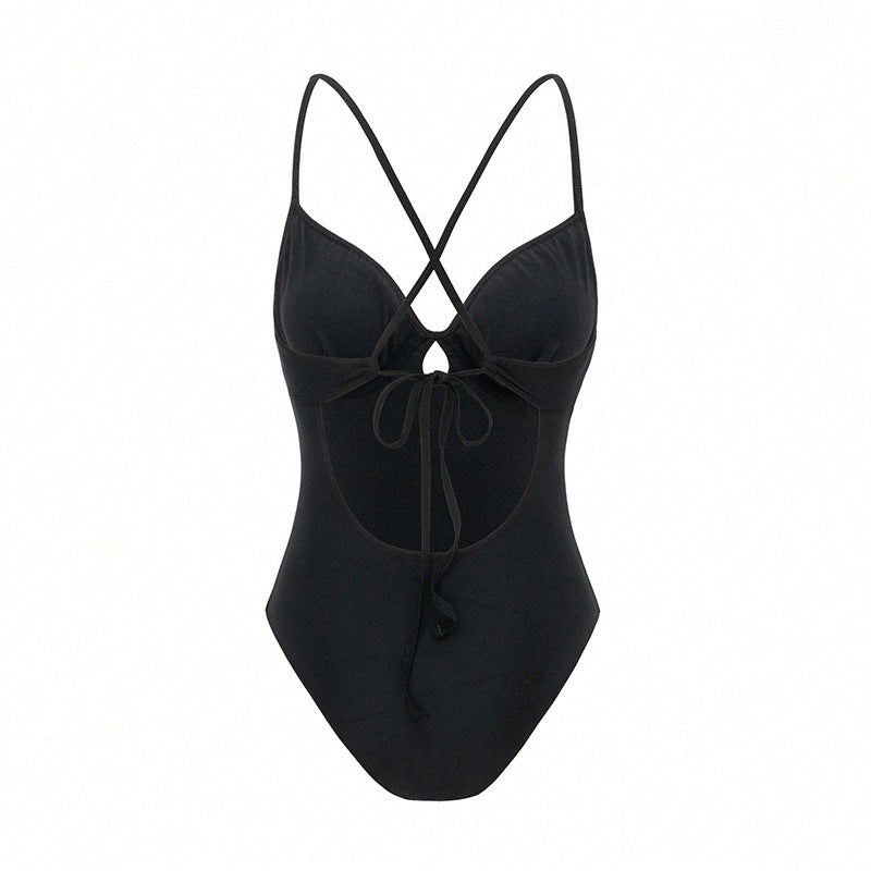 Damen Eleganter Badeanzug mit Rüschen und Schlüsselloch-Ausschnitt Drune