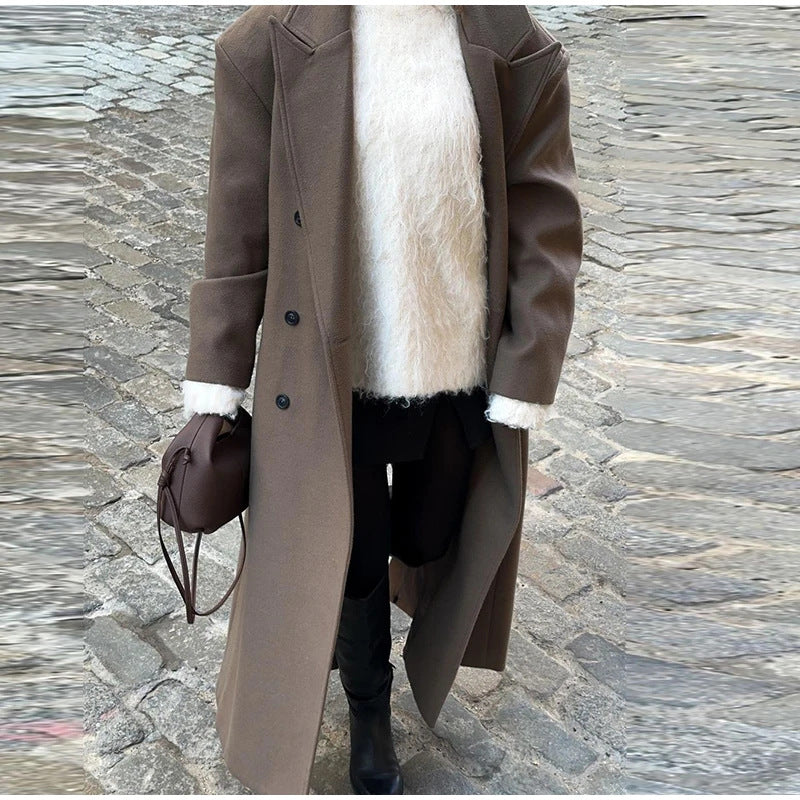 Damen Eleganter Doppelreiher-Wollmantel Drune