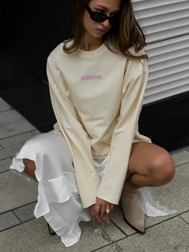 Damen Oversized Sweatshirt mit sportlichem Schriftzug Drune