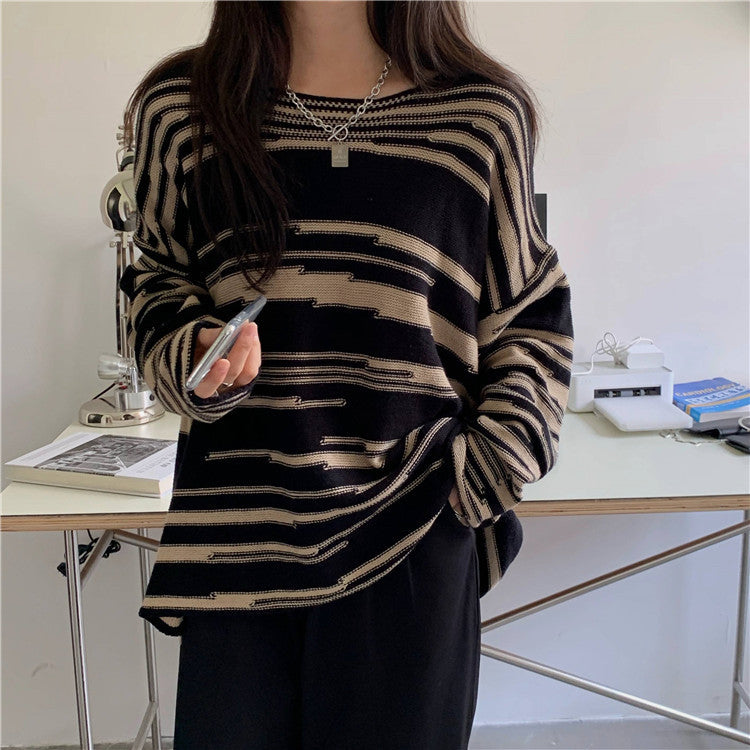 Damen Strickpullover mit elegantem Streifenmuster und lässigem Schnitt Drune