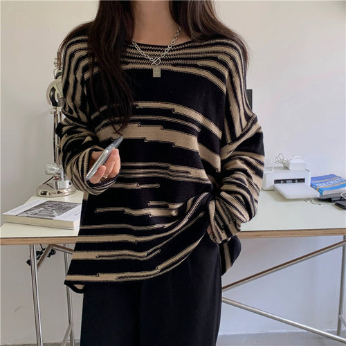 Damen Strickpullover mit elegantem Streifenmuster und lässigem Schnitt Drune