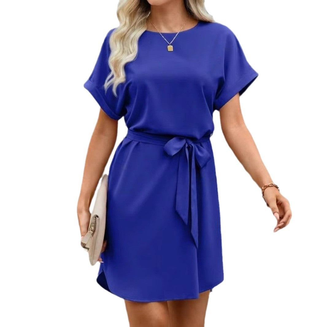 Damen Kurzarm Kleid mit Taillengürtel und lässigem Schnitt Drune