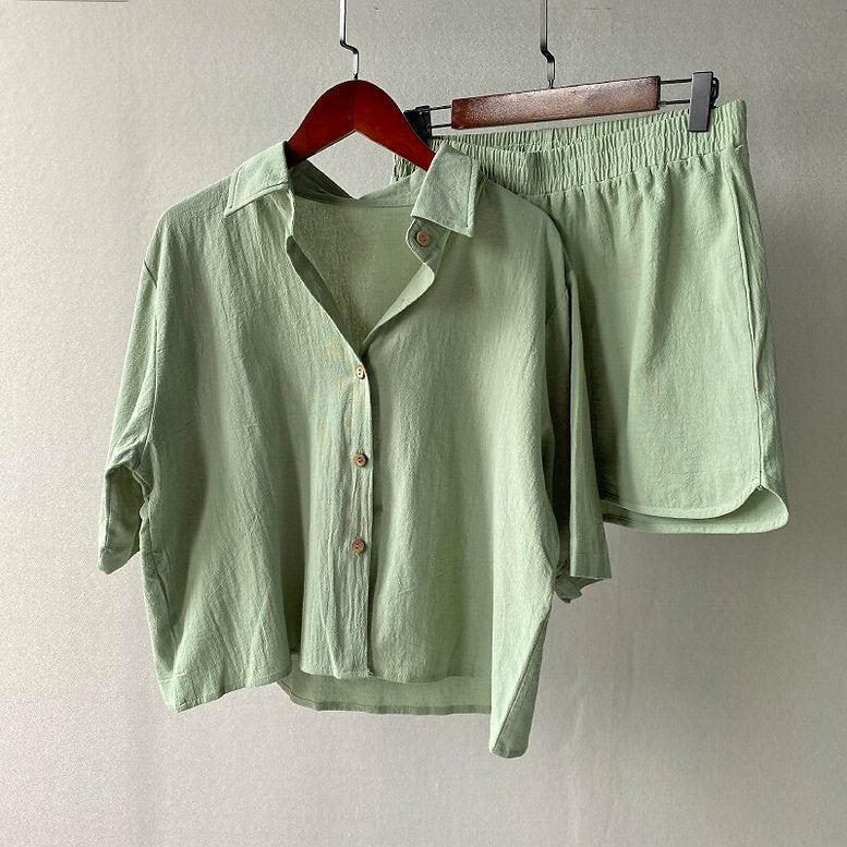 Damen Soft Linen Kurz Set Drune