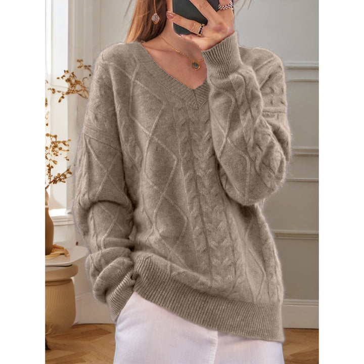 Damen Eleganter Strickpullover mit detailliertem Zopfmuster Drune