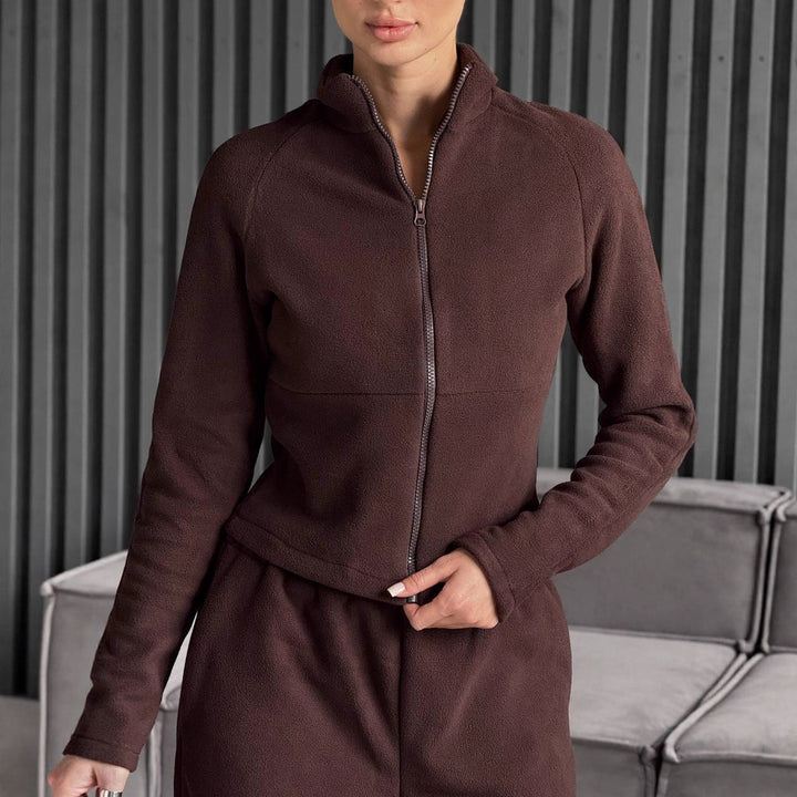 Damen Fleece-Jogginganzug mit hohem Kragen und praktischen Taschen Drune