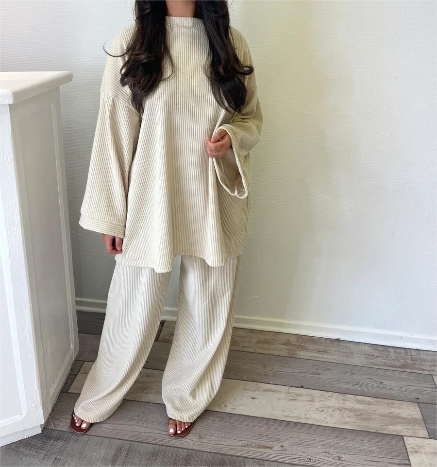 Damen lässiges Lounge-Set aus weichem Rippmaterial mit weitem Schnitt Drune