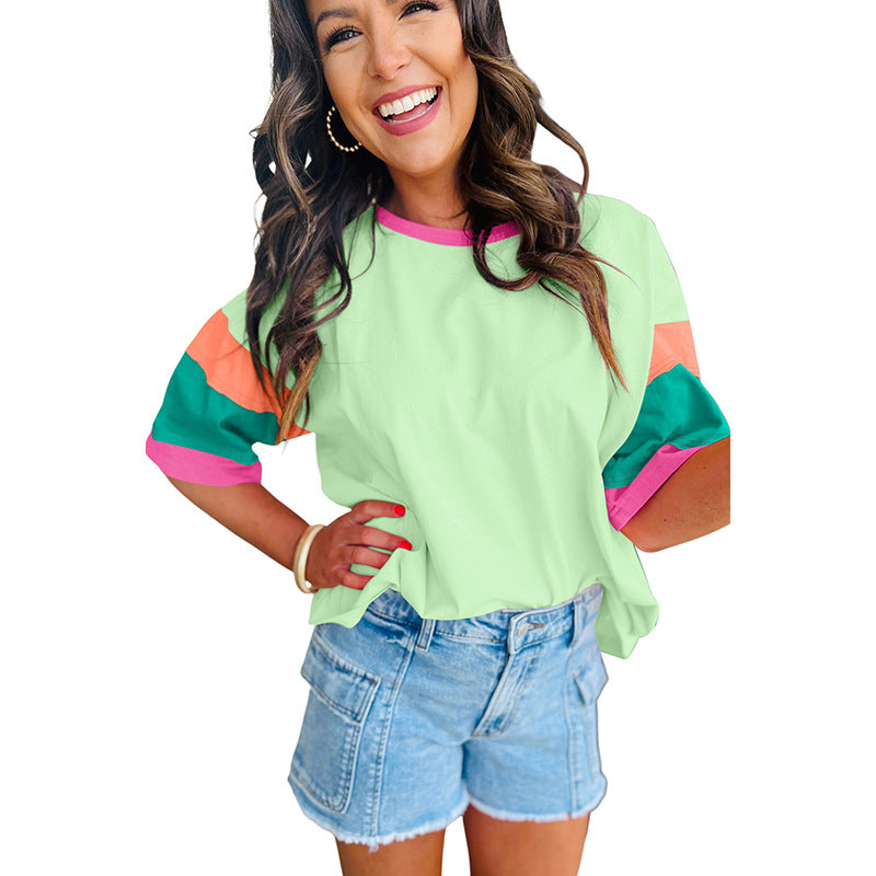 Damen lässiges T-Shirt mit bunten Ärmeln Drune
