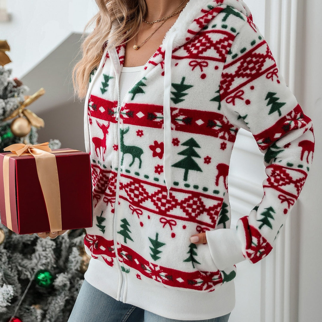 Damen Kuscheliger Kapuzen-Pullover mit festlichem Motiv Drune