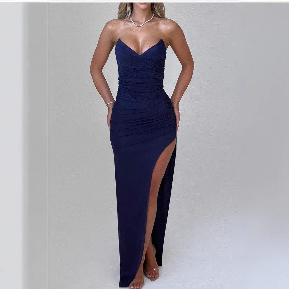 Damen Elegantes Maxikleid mit schmalem Schnitt und sexy Schlitzdesign Drune