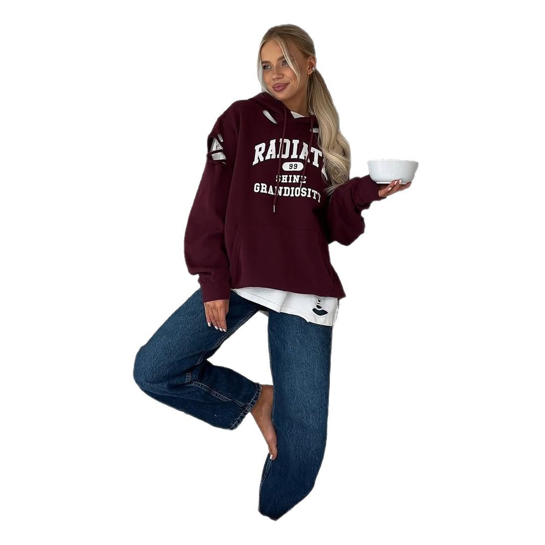 Damen Oversized Kapuzenpullover mit trendigen Rissdetails Drune