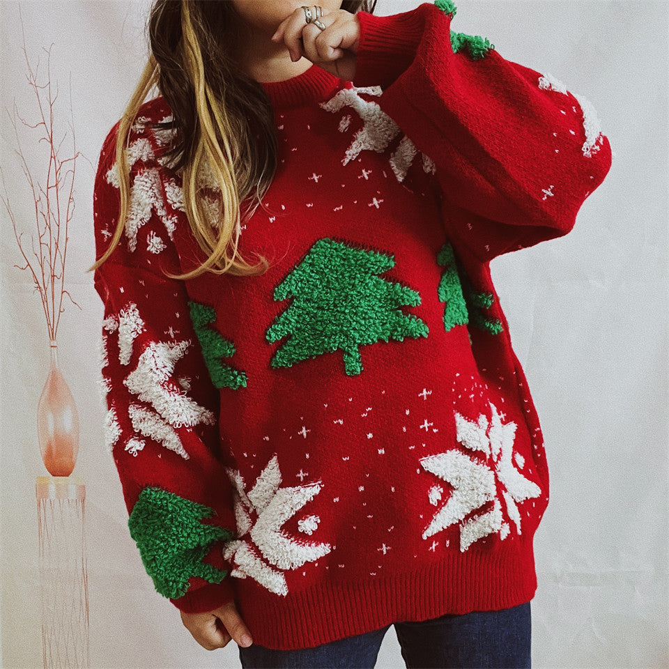Damen Weihnachtspullover mit festlichem Motiv und voluminösen Ärmeln Drune