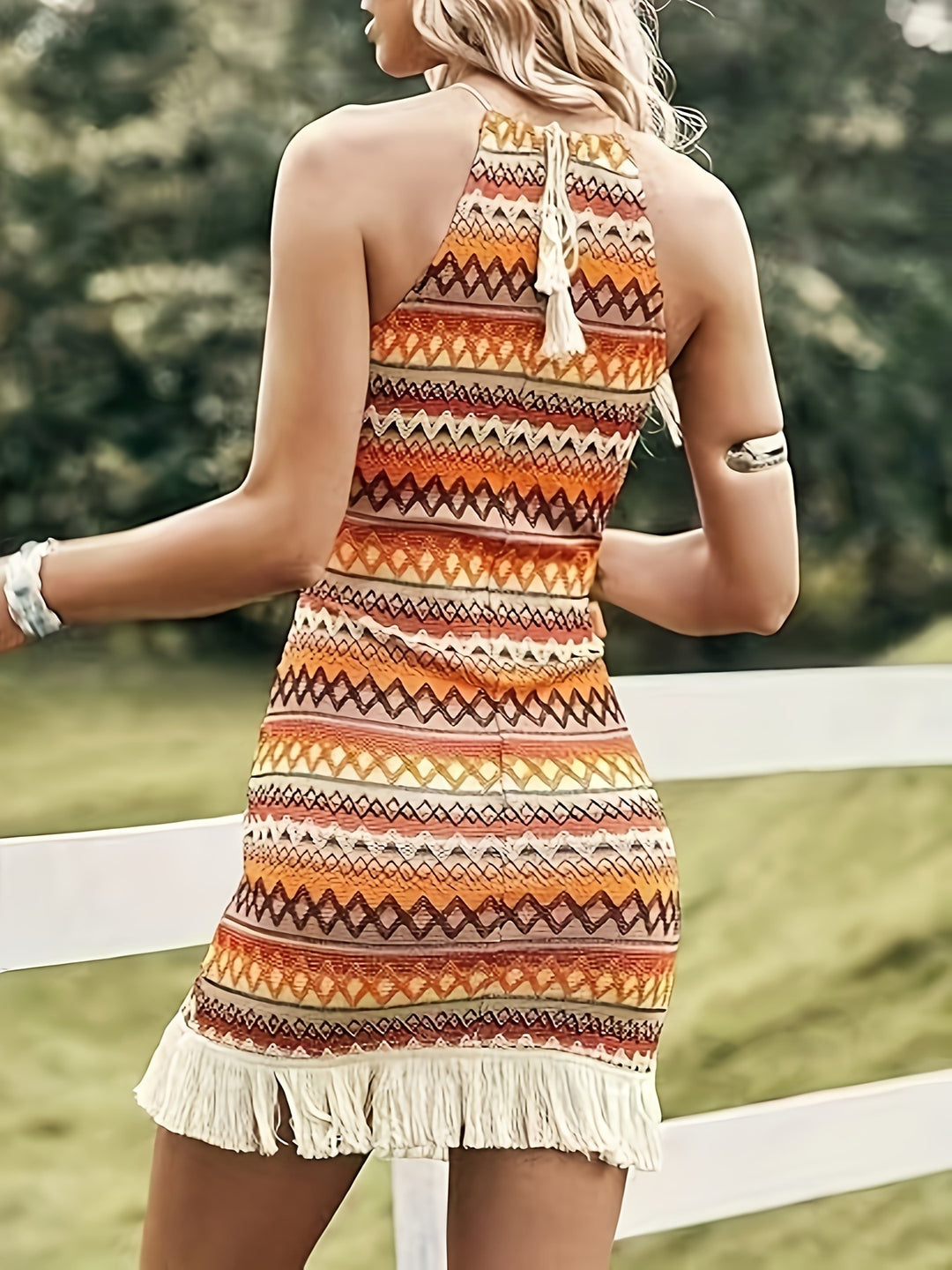 Damen Boho-Strandkleid mit Fransen Drune