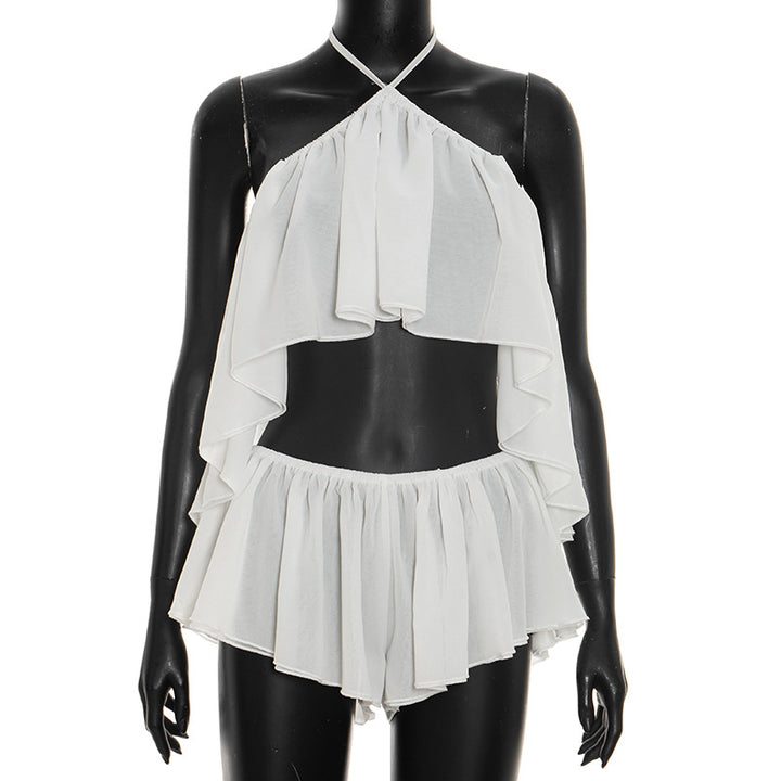 Damen Paty-Set mit Flügelbesatz und elastischen Shorts Drune