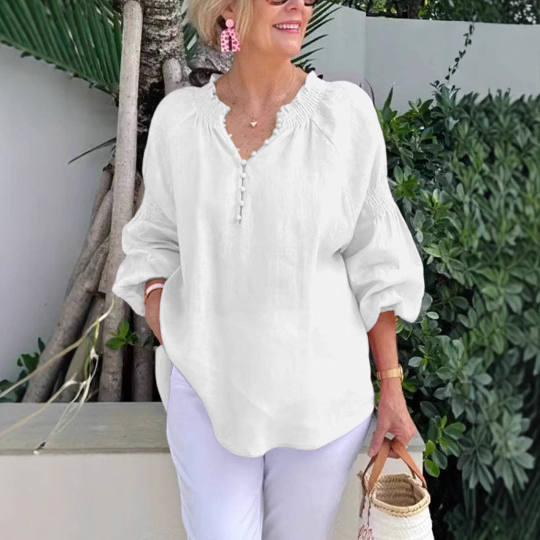 Damen luftige Bluse mit Smock-Ärmeln Drune