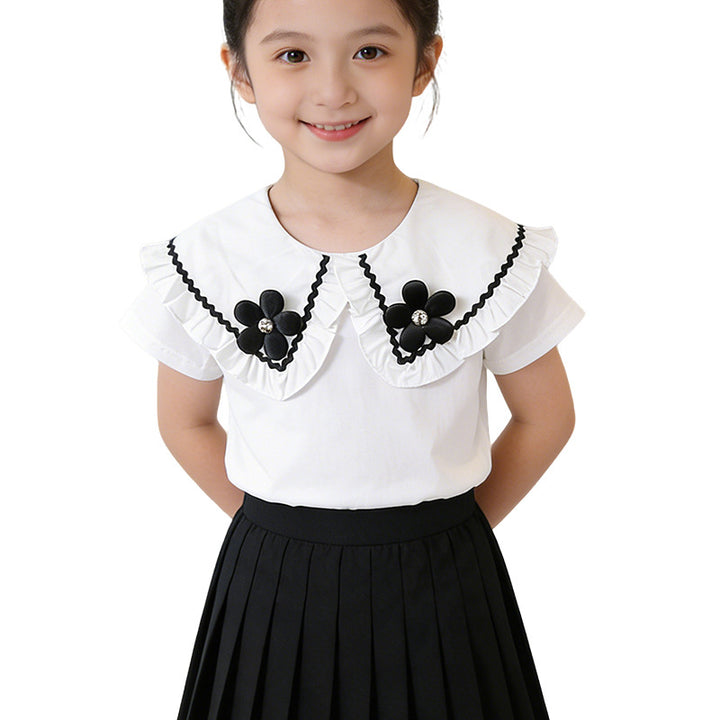 Mädchen Bluse mit Rüschensaum und floralem Design Drune