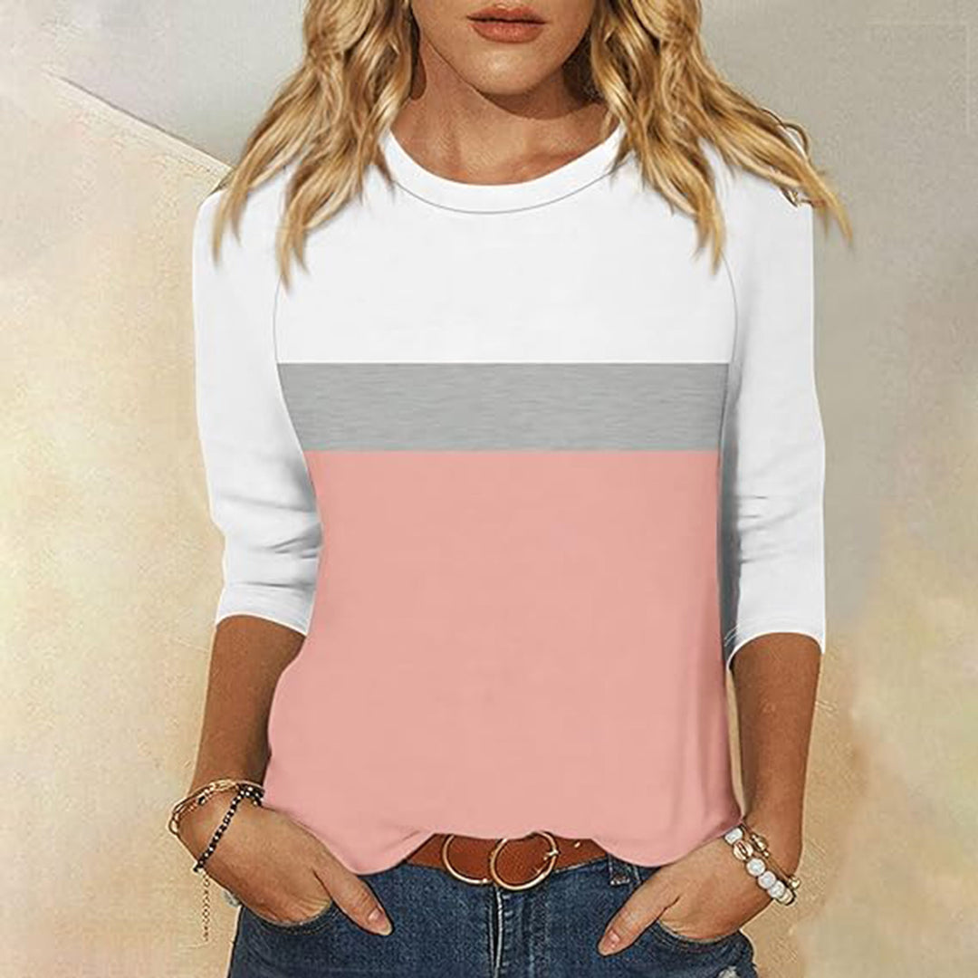 Damen Freizeit-T-Shirt mit modischem Farbblockdesign Drune