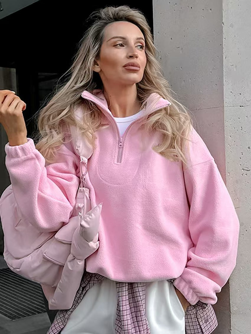 Damen Kuscheliger Fleece-Pullover mit kurzem Reißverschluss Drune