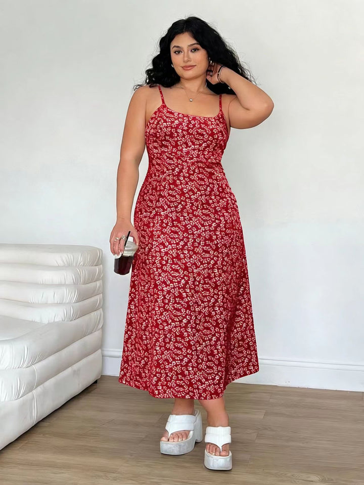 Damen Maxikleid mit feinem Blumenmuster und verstellbaren Spaghettiträgern Drune