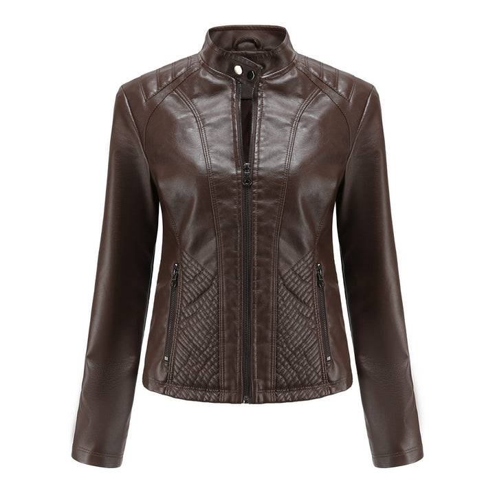 Damen nan taillierte Biker-Kunstlederjacke mit Stehkragen und gesteppter Seitenpartie Drune