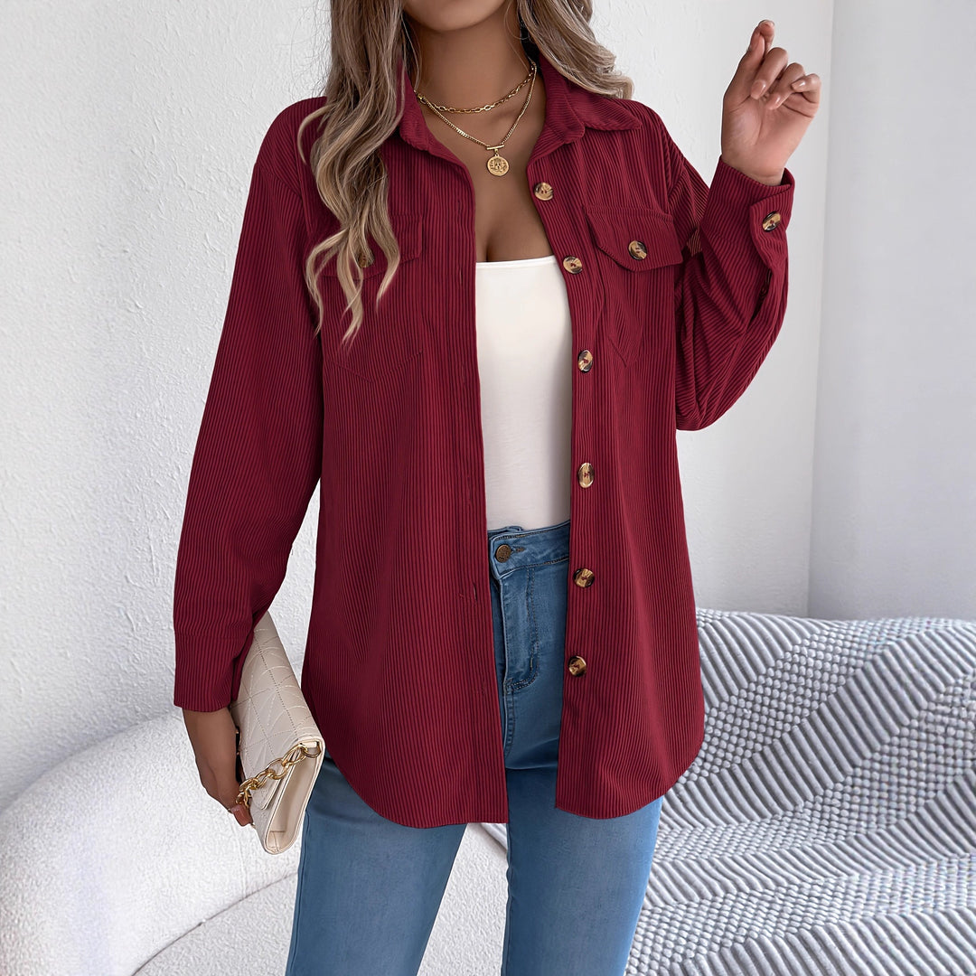 Damen Cordhemdjacke im lässigen Schnitt mit praktischen Taschen und eleganten Knöpfen Drune