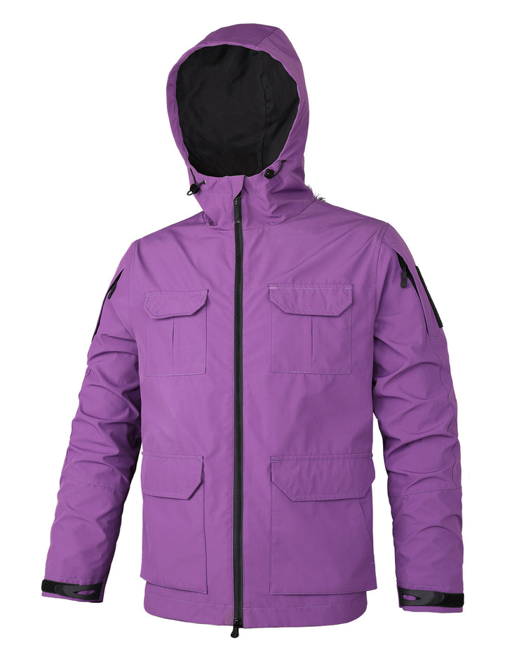 Herren  Kapuzen wasserabweisende Feldjacke mit mehreren Taschen mit Klappe und verstellbarem Zugkordel Drune