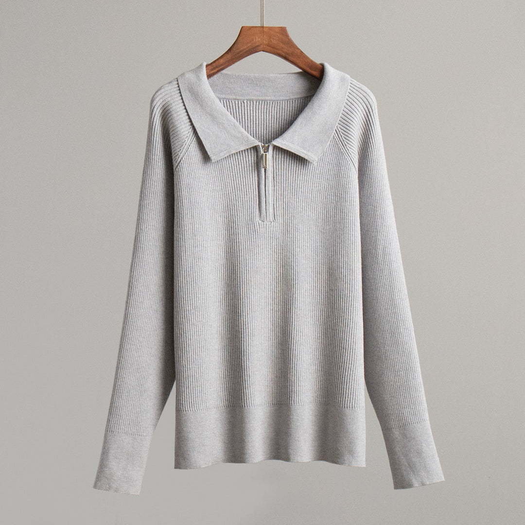 Damen moderner Langarm-Pullover mit Stehkragen und Zipper Drune