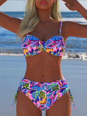 Damen Balconette Bikini mit floralem Design und verstellbaren Trägern Drune